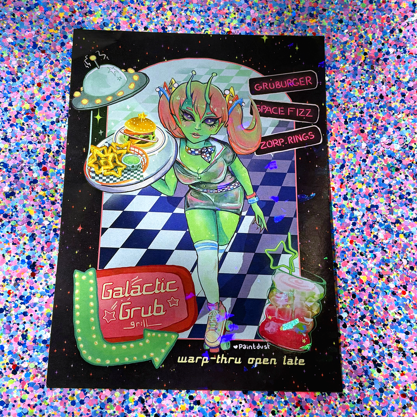 Alien Carhop 5x7 Sparkly Art Print